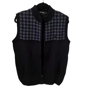 Datsun Mens Black/Blue Gingham Check Full Zip Knit Vest Sweater
Men's XL